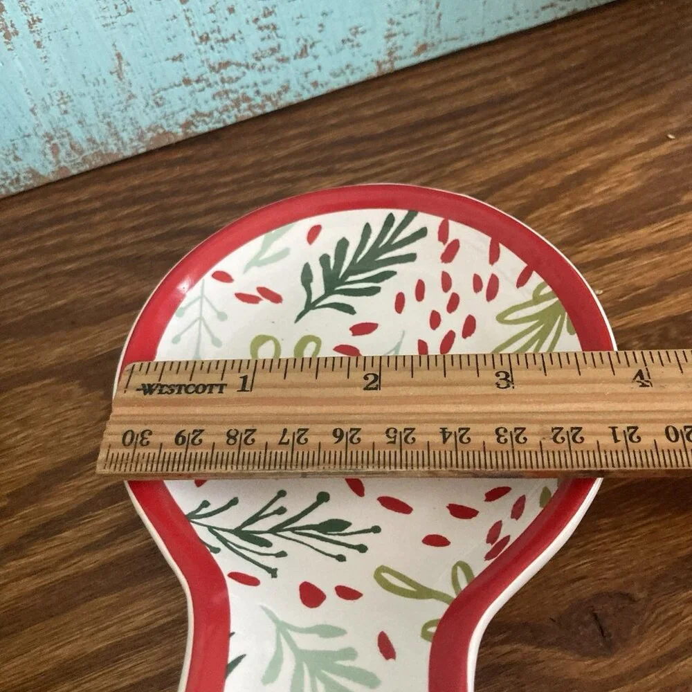 Crate & Barrel Eve Ceramic Spoon Rest Christmas Holly Berry Holiday Kitchen
